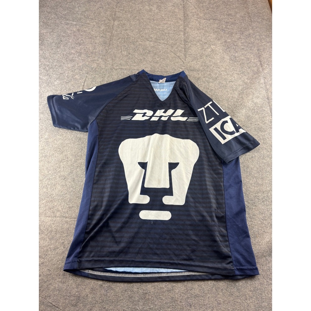 Pumas UNAM Soccer Jersey Mens M Navy Blue DHL Telcel Sponsor Shirt SEE